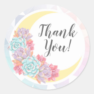 Thank You Moon & Succulents Pastel Mystic Boho Classic Round Sticker