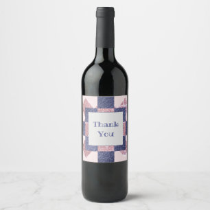 Thank You Mosaic Tile Star Pink Blue Appreciation Wine Label