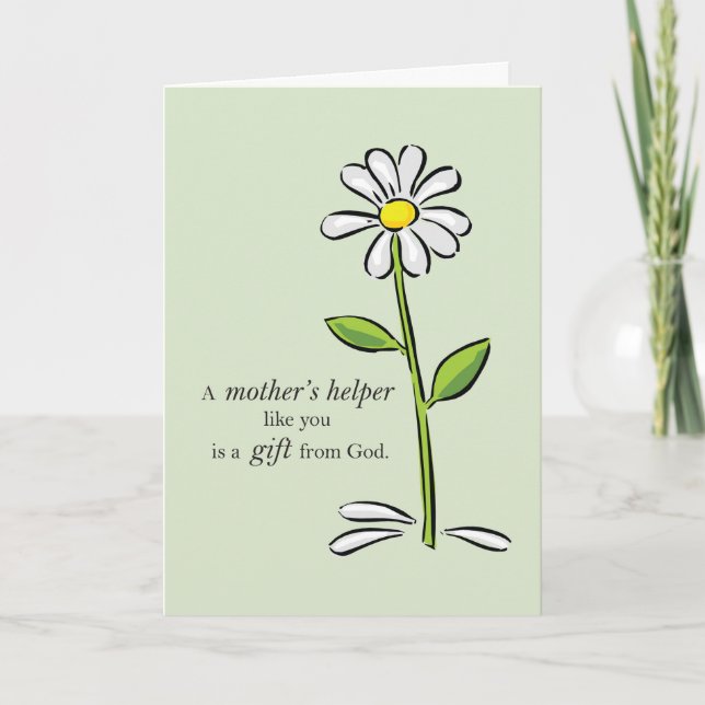 Thank You Mother’s Helper, Religious Green Daisy Card (Front)