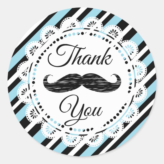 Thank You Moustache Blue and Black Stickers (Front)