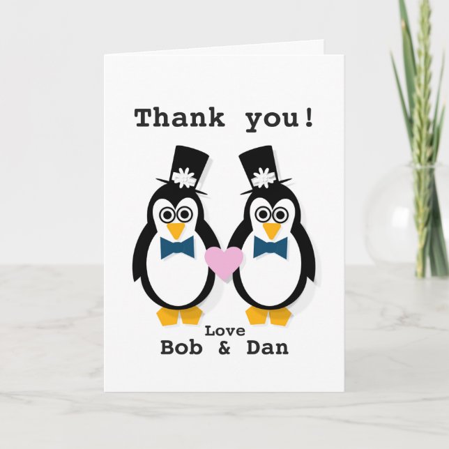 "Thank You!" Mr & Mr Customisable Penguin Card (Front)