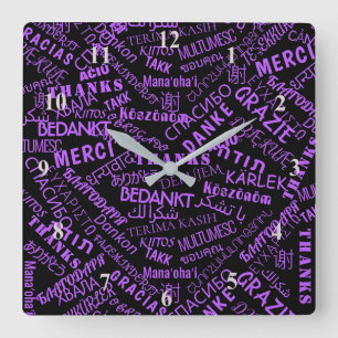 Thank You ! - Multi Language - International World Square Wall Clock