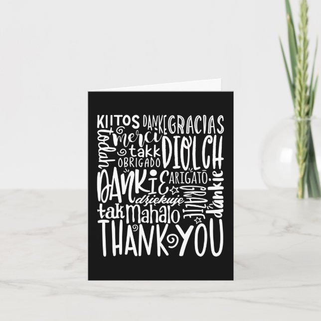 Thank You Multi Language White Text on Black  (Front)