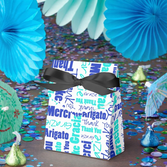 Thank You Multilingual Word Collage Blue Turquoise Favor Box (Party)