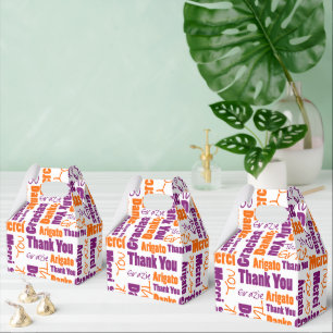 Thank You Multilingual Word Collage Purple Orange Favor Box