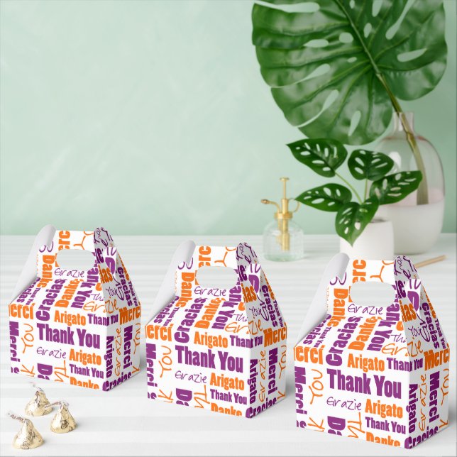 Thank You Multilingual Word Collage Purple Orange Favor Box (Multiple)
