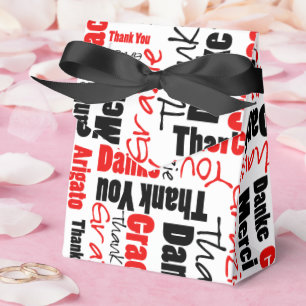 Thank You Multilingual Word Collage Red Black Favor Box