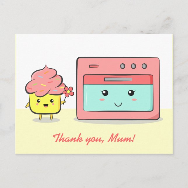 Thank you mum - Cute cupcake and pink oven Postcard (Front)