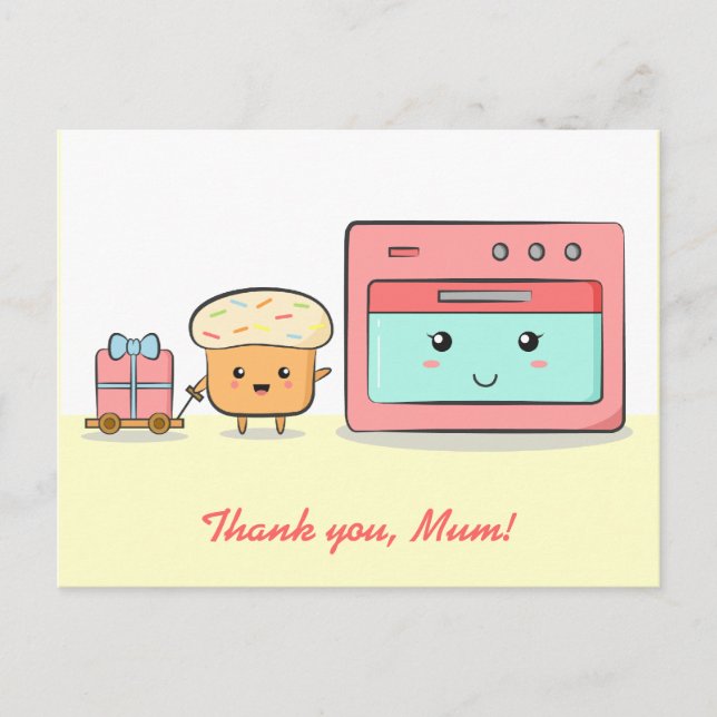 Thank you mum - Cute cupcake and pink oven Postcard (Front)