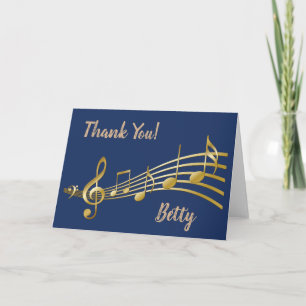 Thank You, Music, Personalized, Blue Greeting Card