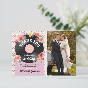 Thank You Music Record Wedding Floral 1950s Image Card