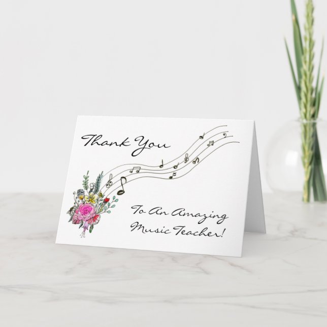 Thank you Music Teacher, Flowers and Music Notes (Front)