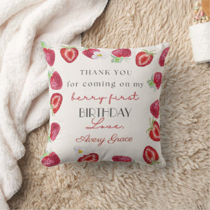 Thank You My Berry First Birthday Cute Strawberry Throw Pillow