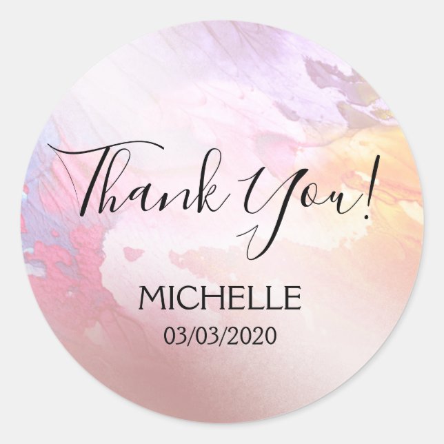 Thank You Name 16 birthday girly abstract art Classic Round Sticker (Front)