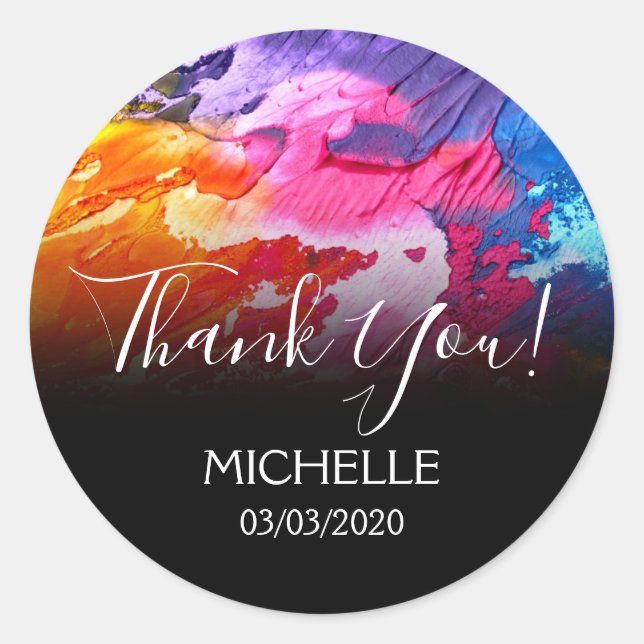 Thank You Name 16 birthday girly abstract art Classic Round Sticker (Front)