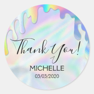 Thank You Name 16 birthday girly unicorn holograph Classic Round Sticker