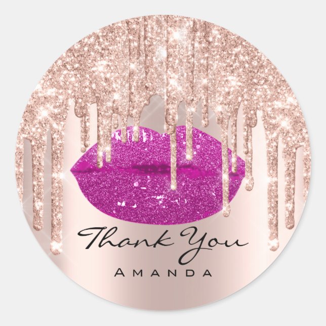 Thank You Name 16th Berry Rose Glossy Lips Classic Round Sticker (Front)
