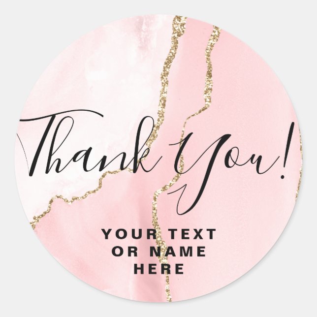 Thank You Name 16th Bridal Birthday Pink Agate Classic Round Sticker (Front)