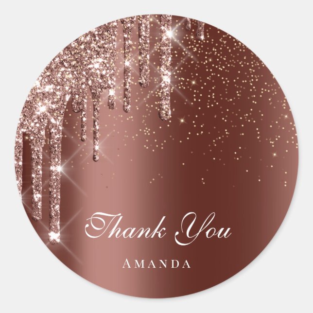 Thank You Name 16th Bridal Gold Drips Brown Skinny Classic Round Sticker (Front)