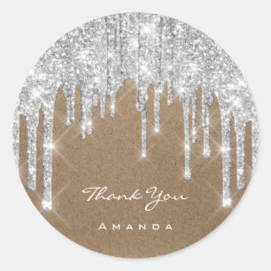 Thank You Name 16th Bridal Grey Silver Paper Kraft Classic Round Sticker