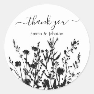 Thank You Name 16th Bridal Meadow Black White  Classic Round Sticker
