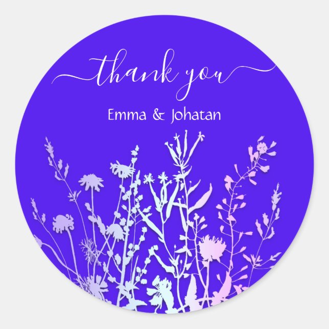 Thank You Name 16th Bridal Meadow Royal Blue Classic Round Sticker (Front)