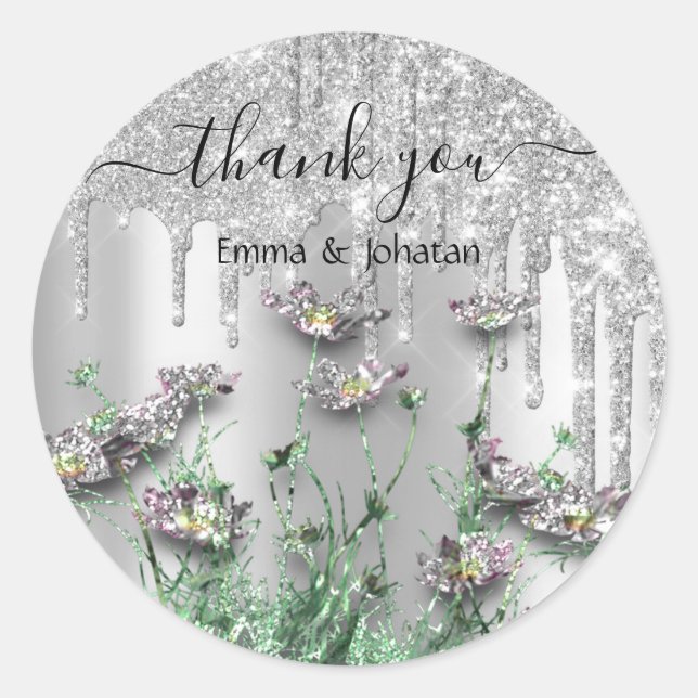 Thank You Name 16th Bridal Meadow Wildflowers Drip Classic Round Sticker (Front)