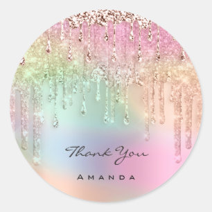 Thank You Name 16th Bridal Pink Glitter Holograph Classic Round Sticker