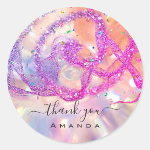 Thank You Name 16th Bridal Pink Holograph Confetti Classic Round Sticker