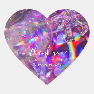 Thank You Name 16th Bridal Pink Holograph Crystals Heart Sticker