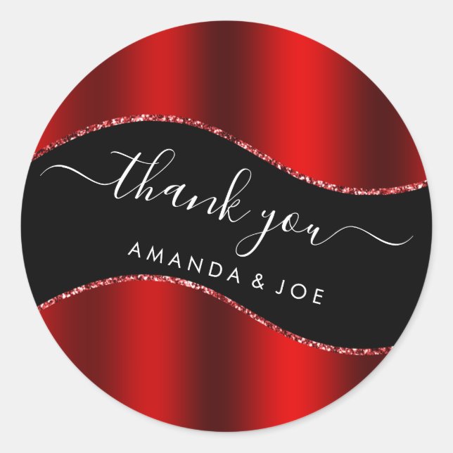 Thank You Name 16th Bridal Red Black Red Classic Round Sticker (Front)