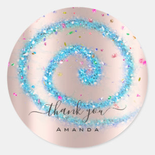 Thank You Name 16th Bridal Rose Blue Confetti Classic Round Sticker
