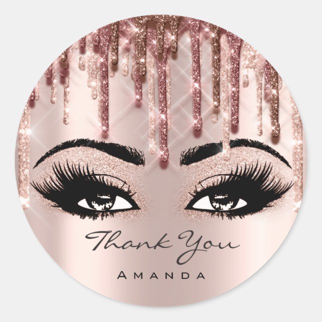 Thank You Name 16th Bridal Rose Eyelash 3D drips Classic Round Sticker (Front)