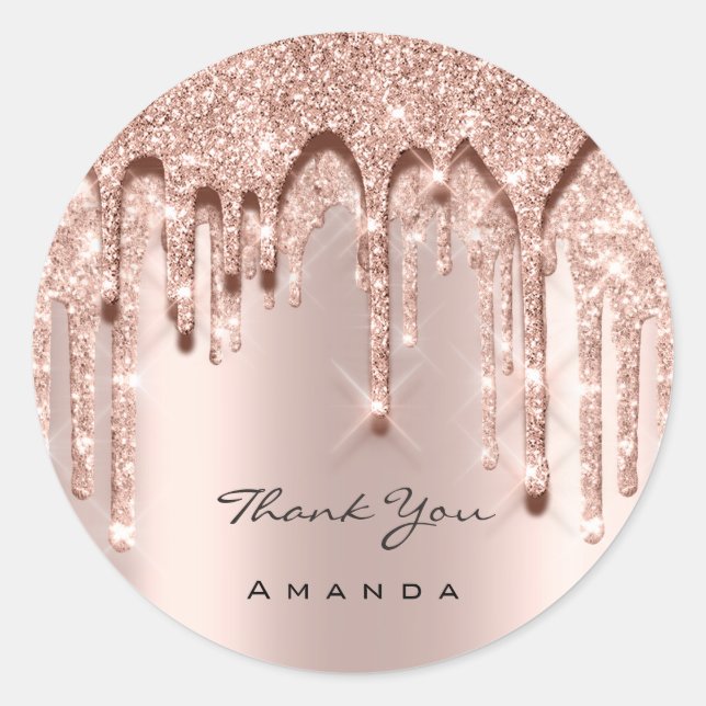 Thank You Name 16th Bridal Rose Glitter 3D Classic Round Sticker (Front)