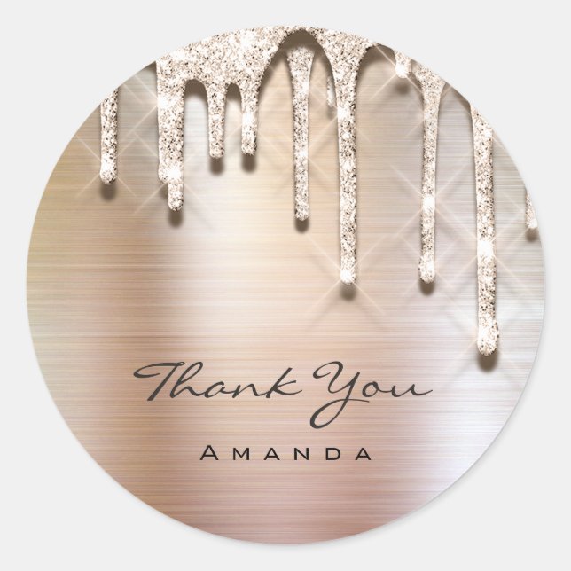 Thank You Name 16th Bridal Rose Glitter 3d Classic Round Sticker (Front)