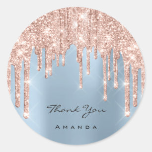 Thank You Name 16th Bridal Rose Glitter Blue Classic Round Sticker