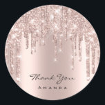 Thank You Name 16th Bridal Rose Glitter Drips Lux Classic Round Sticker<br><div class="desc">FlorenceK design</div>