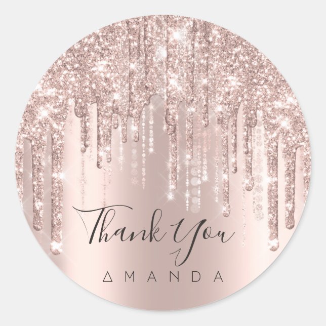 Thank You Name 16th Bridal Rose Glitter Drips VIP Classic Round Sticker (Front)