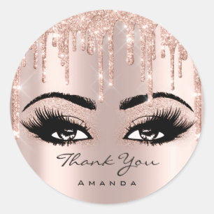 Thank You Name 16th Bridal Rose Glitter Eyelash Classic Round Sticker