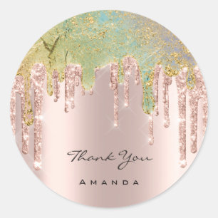 Thank You Name 16th Bridal Rose Glitter Holograph Classic Round Sticker