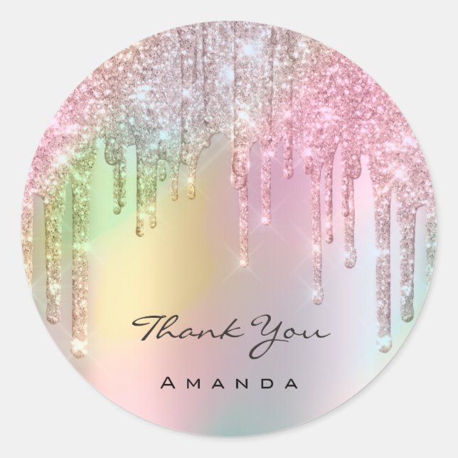 Thank You Name 16th Bridal Rose Glitter Holograph Classic Round Sticker (Front)