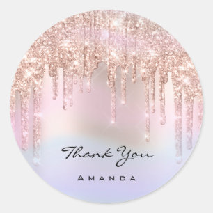 Thank You Name 16th Bridal Rose Glitter Holograph Classic Round Sticker