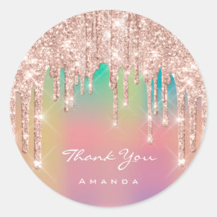 Thank You Name 16th Bridal Rose Glitter Ombre Classic Round Sticker