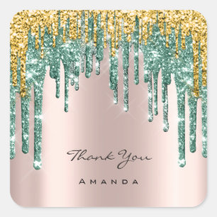 Thank You Name 16th Bridal Rose Glitter Teal Green Square Sticker