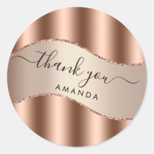 Thank You Name 16th Bridal Rose Glitter Wave Classic Round Sticker