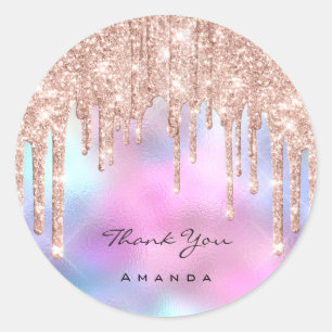 Thank You Name 16th Bridal Rose Holograph Classic Round Sticker
