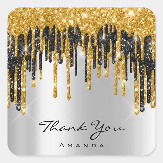 Thank You Name 16th Bridal Shower Gold Silver Square Sticker (Front)