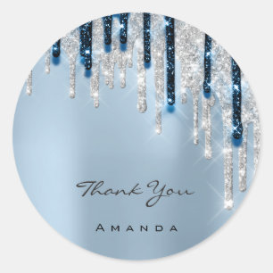 Thank You Name 16th Bridal Silver Glitter 3d Classic Round Sticker