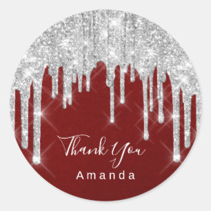 Thank You Name 16th Bridal Silver Paper Burgundy Classic Round Sticker