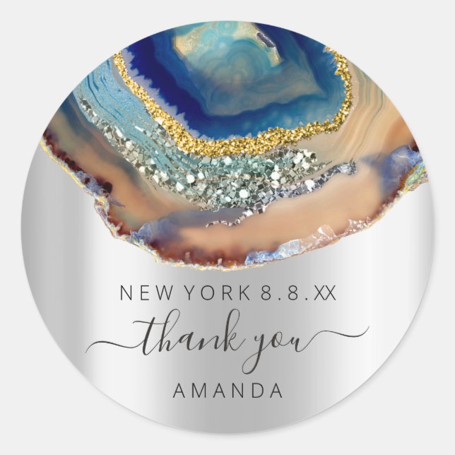 Thank You Name 16th Bridal Wedding Grey Amethyst Classic Round Sticker (Front)